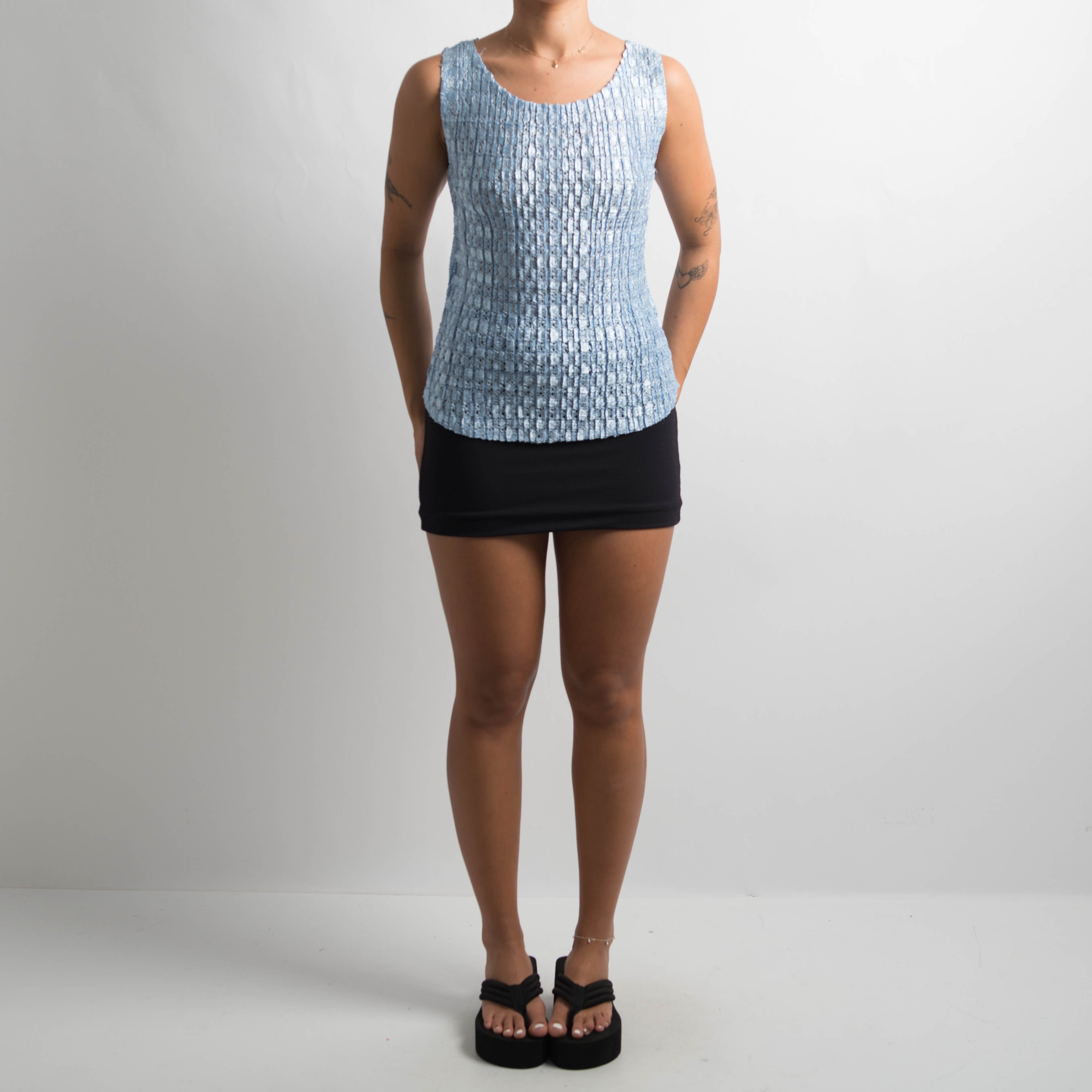 TEXTURED METALLIC BLUE TOP