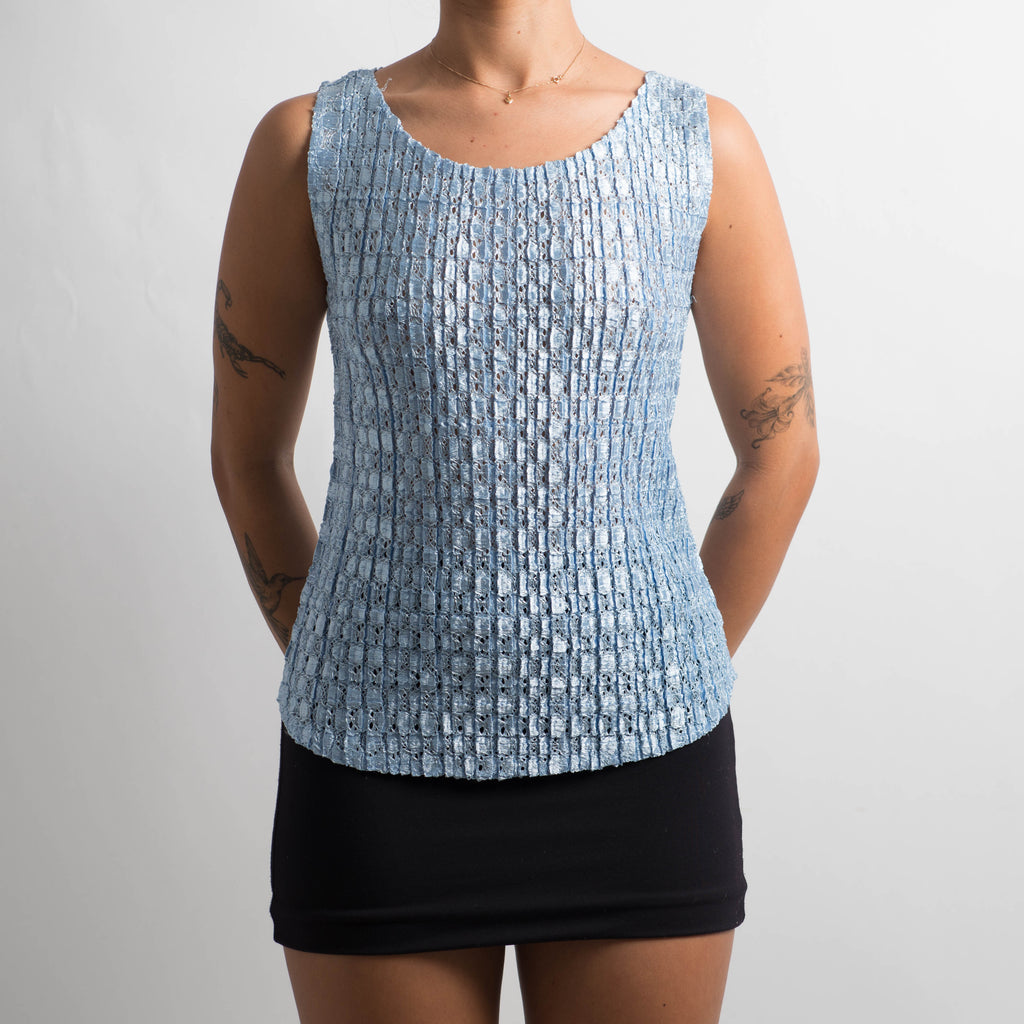 TEXTURED METALLIC BLUE TOP