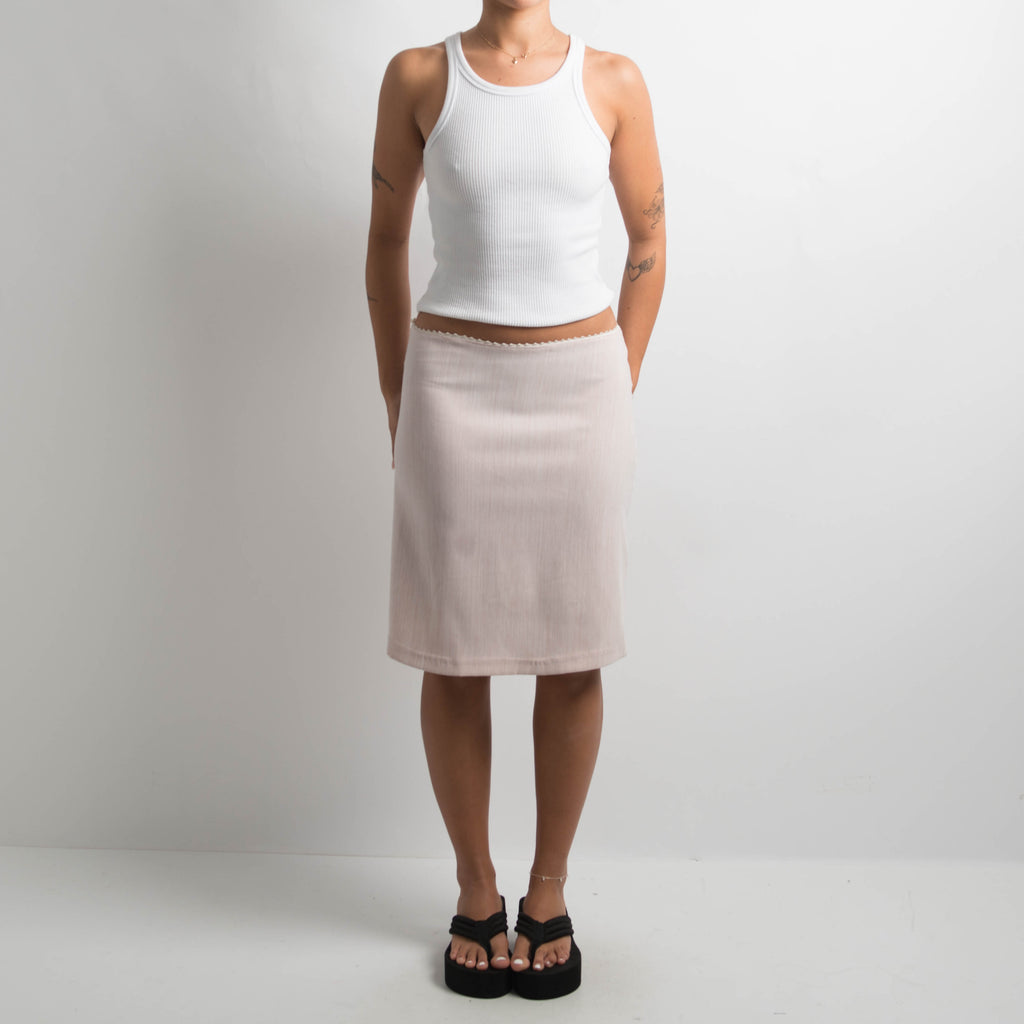 PINK PICOT TRIM MIDI SKIRT