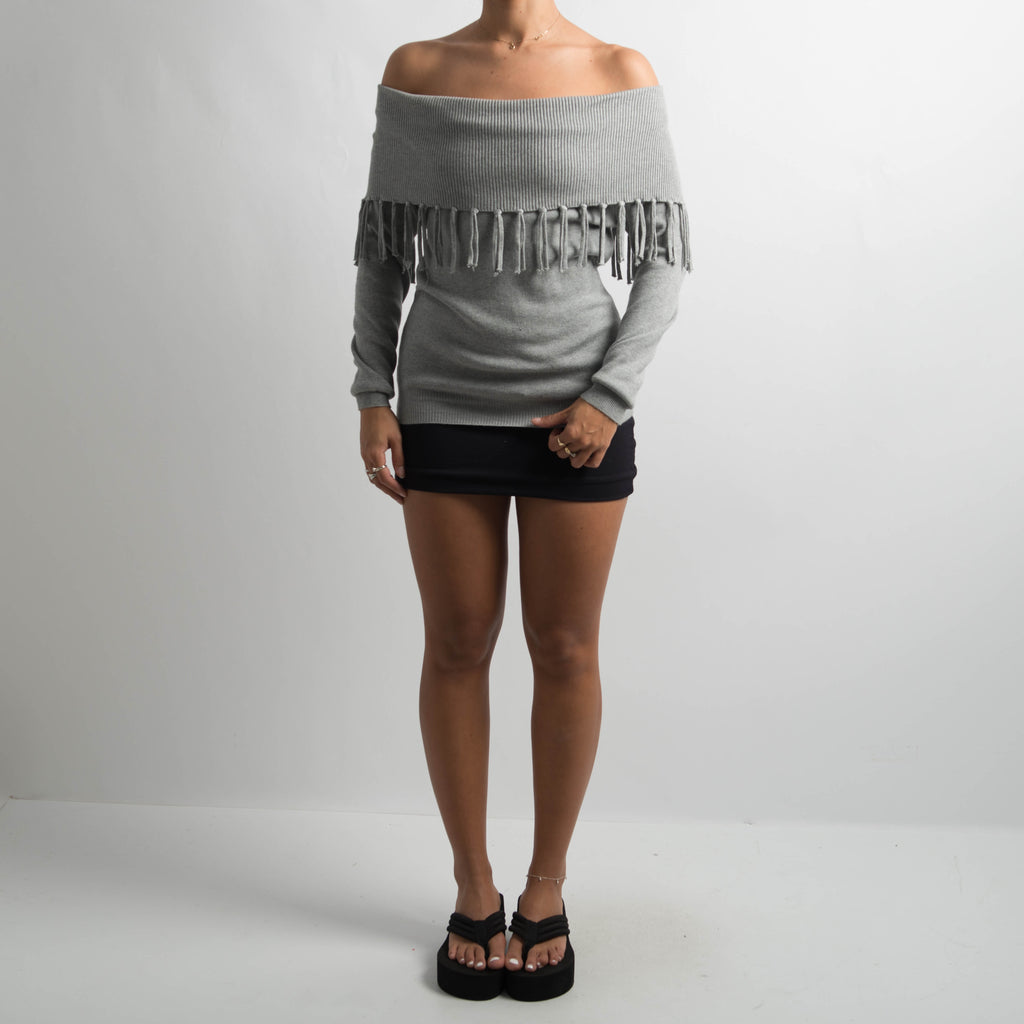 GREY KNIT OFF THE SHOULDER TOP