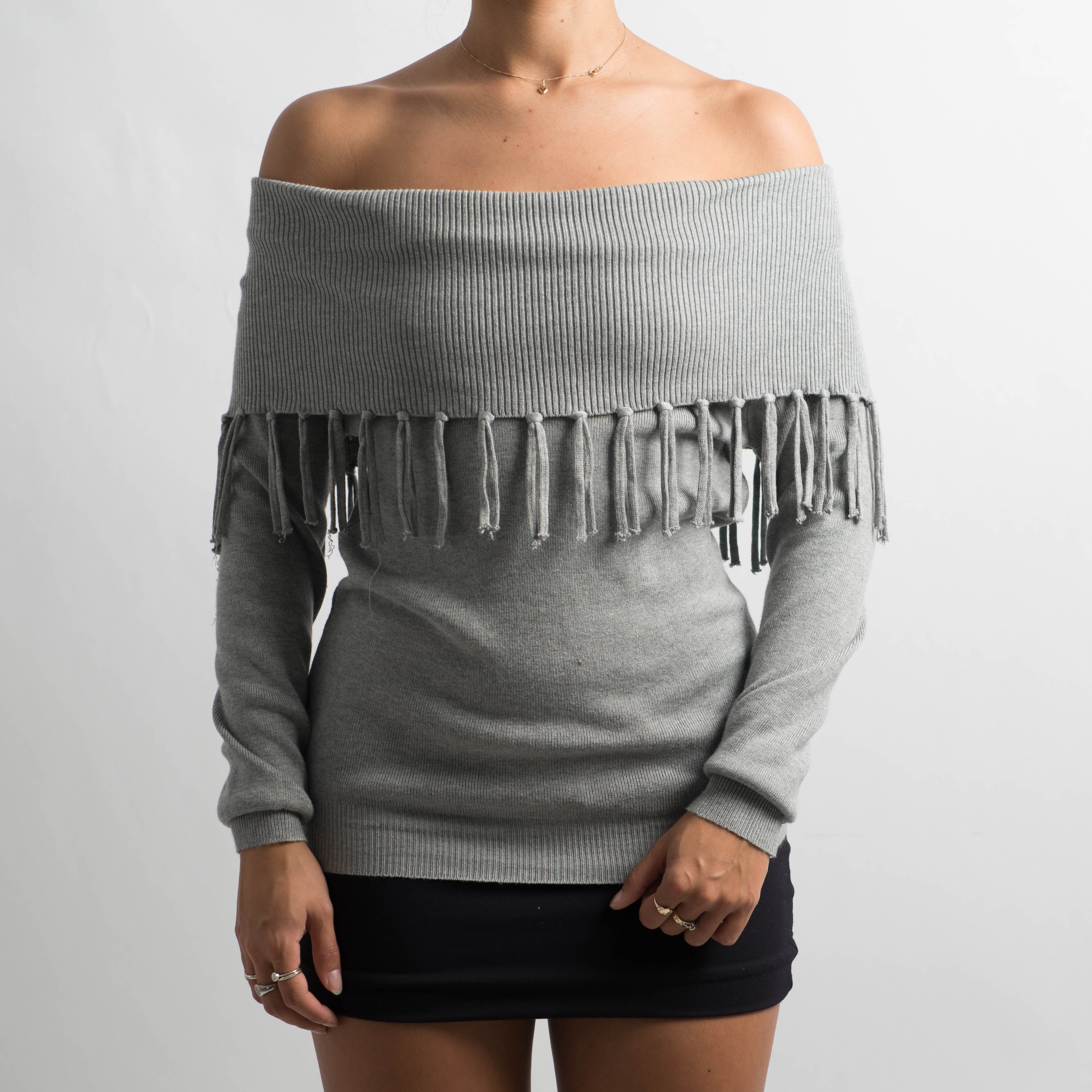 GREY KNIT OFF THE SHOULDER TOP