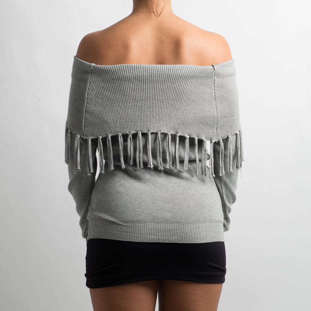GREY KNIT OFF THE SHOULDER TOP