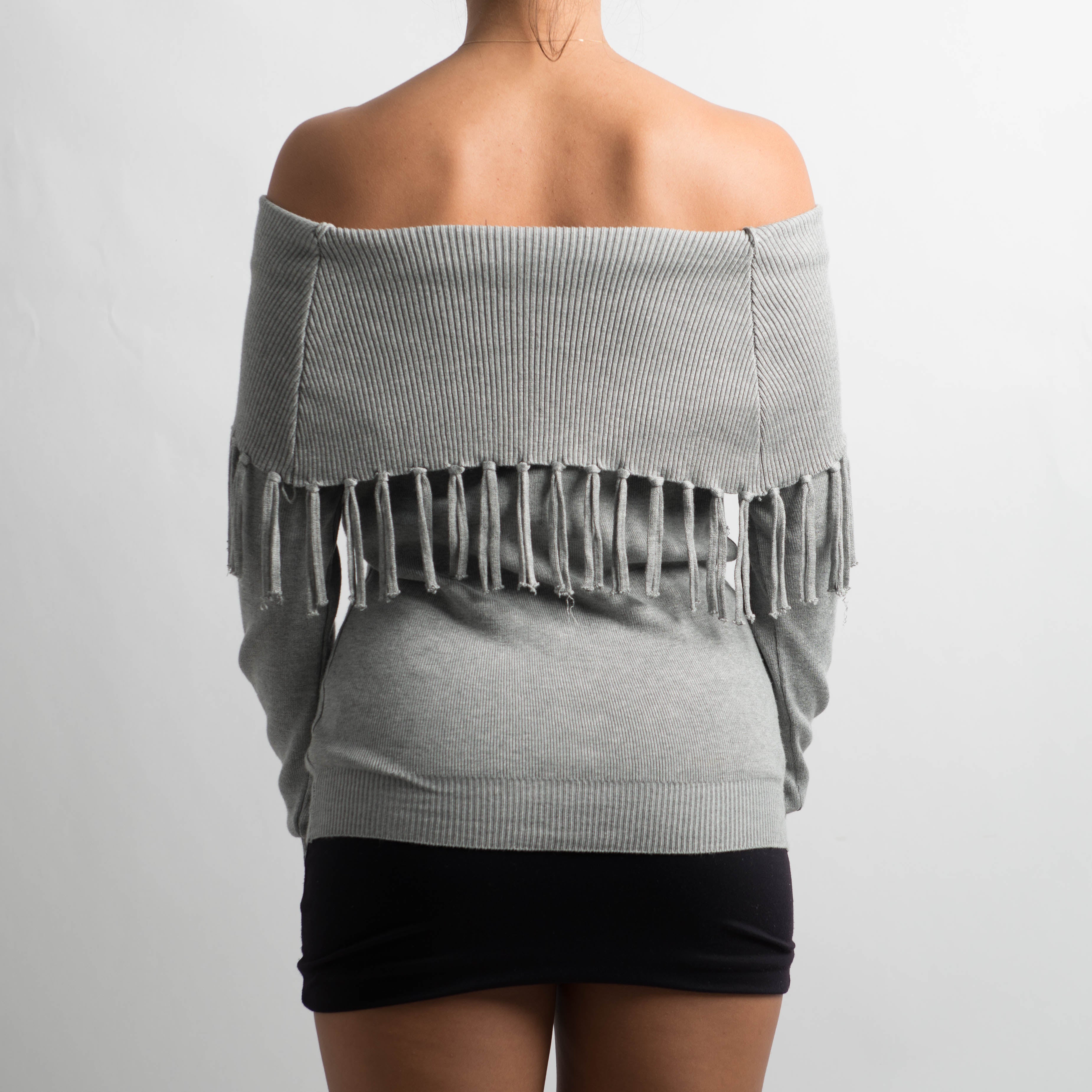 GREY KNIT OFF THE SHOULDER TOP