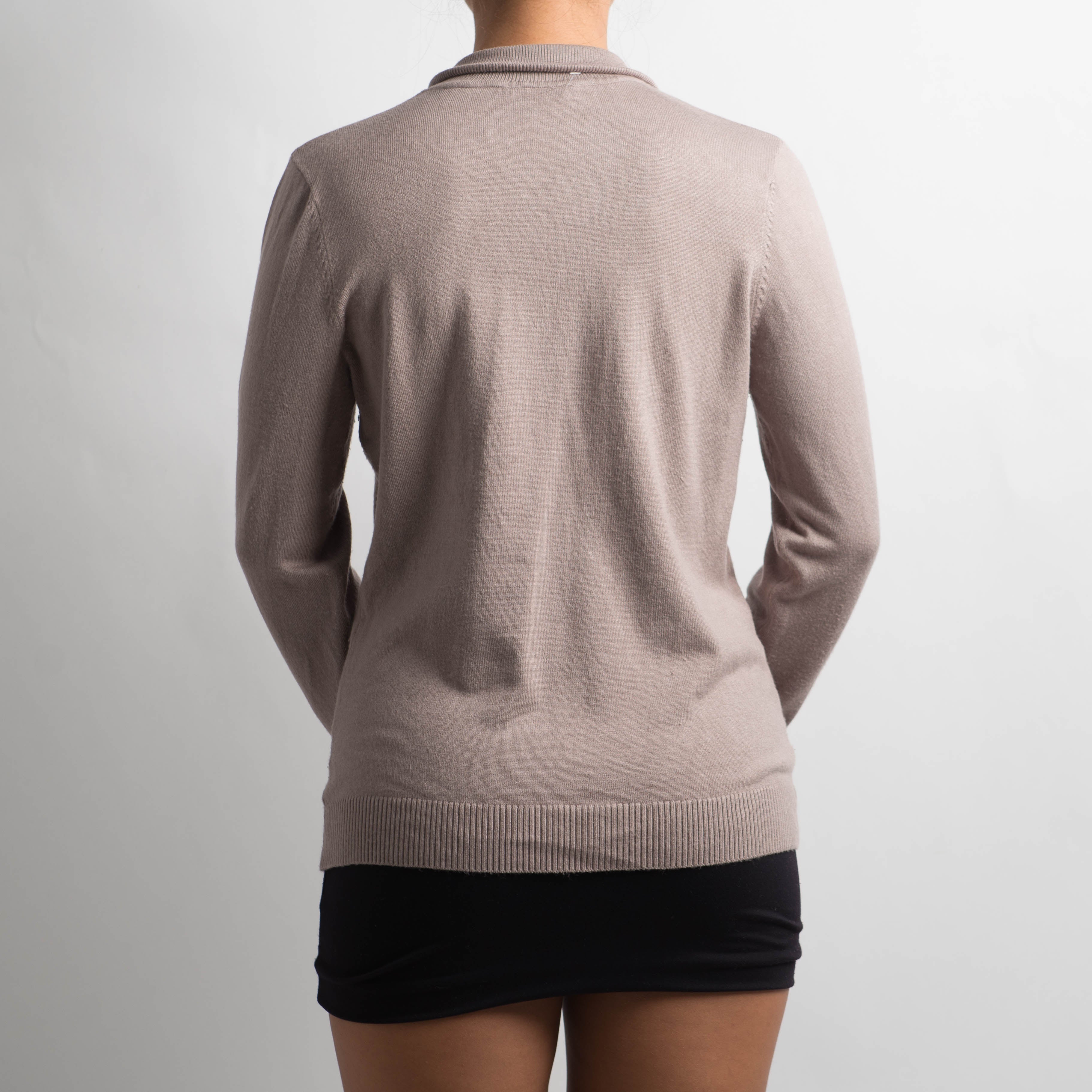 TAUPE KNIT ZIP CARDIGAN