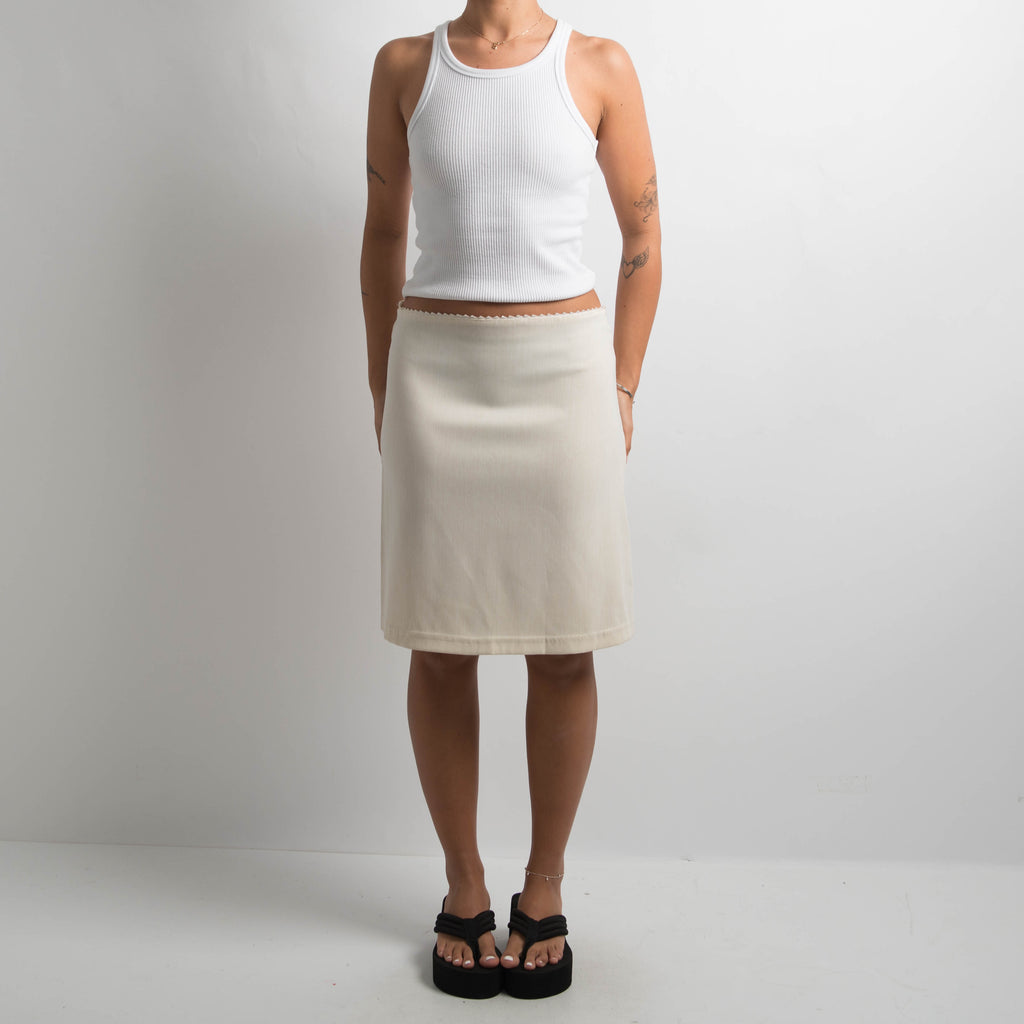 CREAM PICOT TRIM MIDI SKIRT