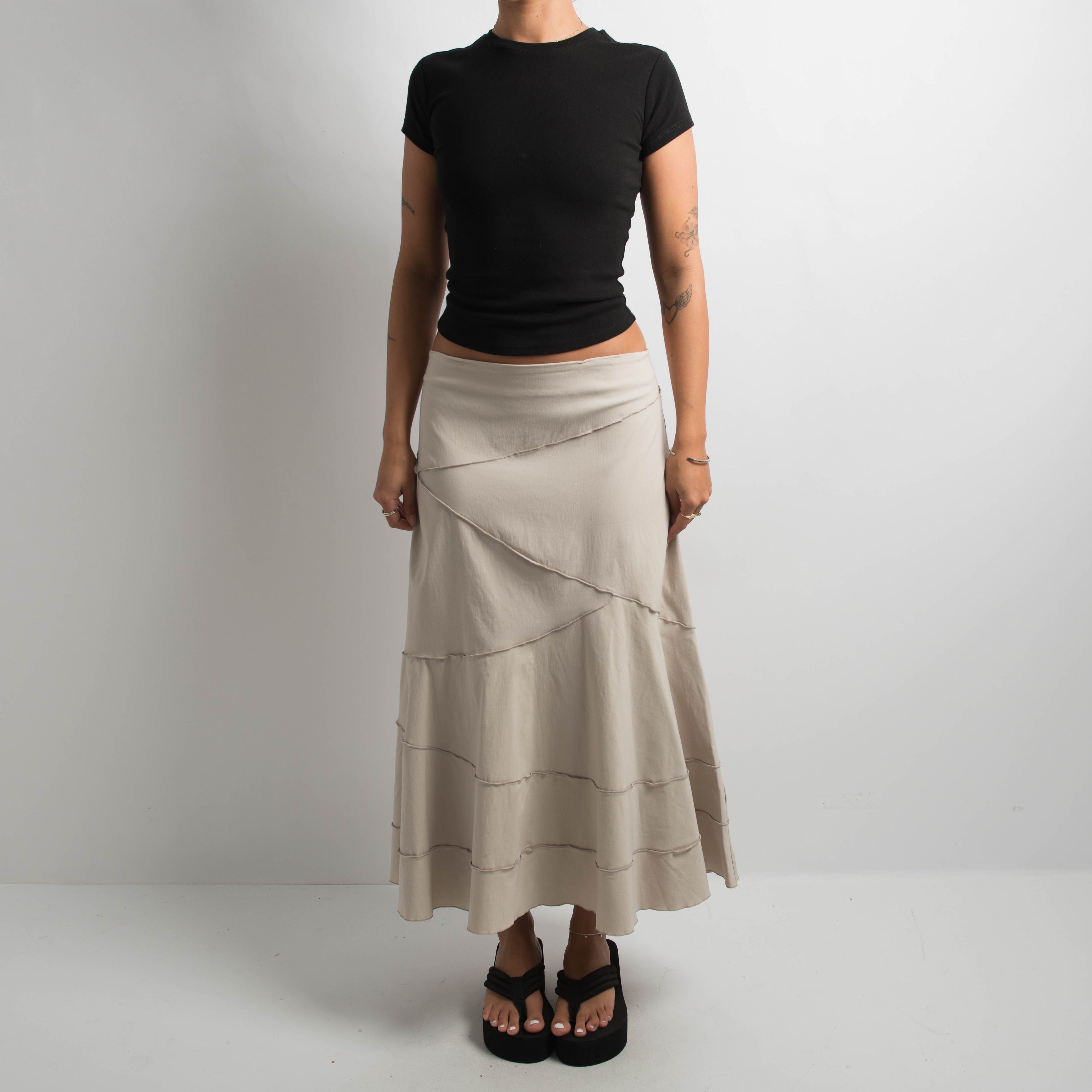 CREAM PANEL MIDI SKIRT