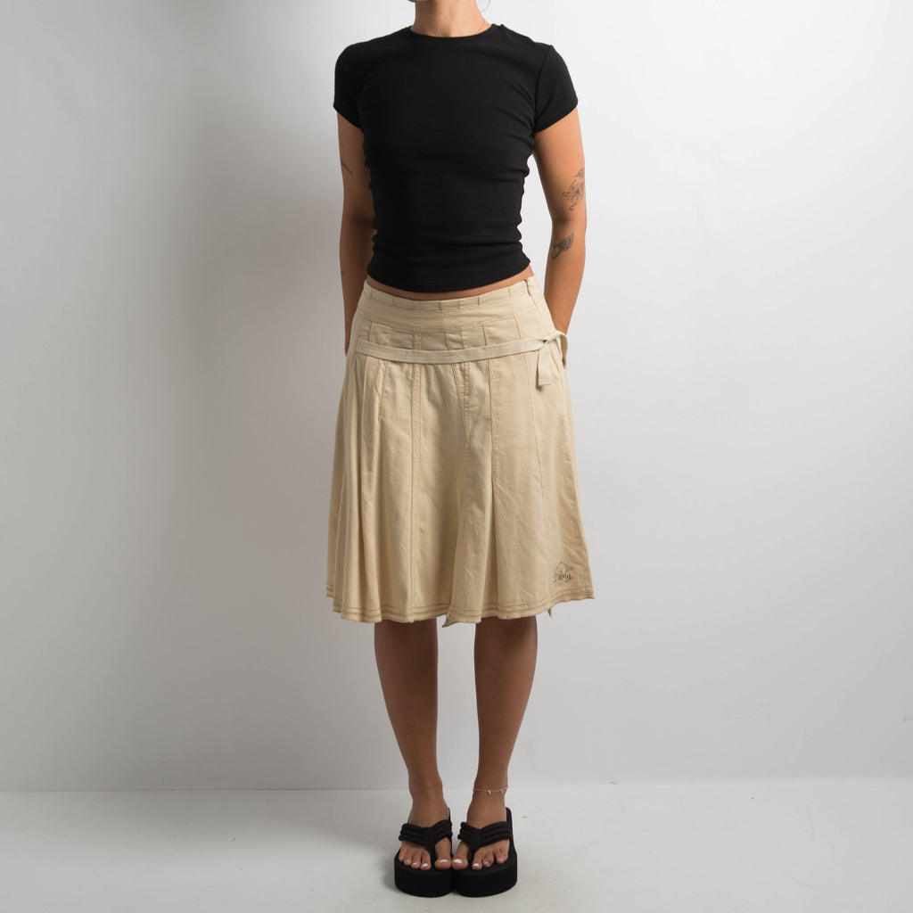 BEIGE COTTON MIDI SKIRT