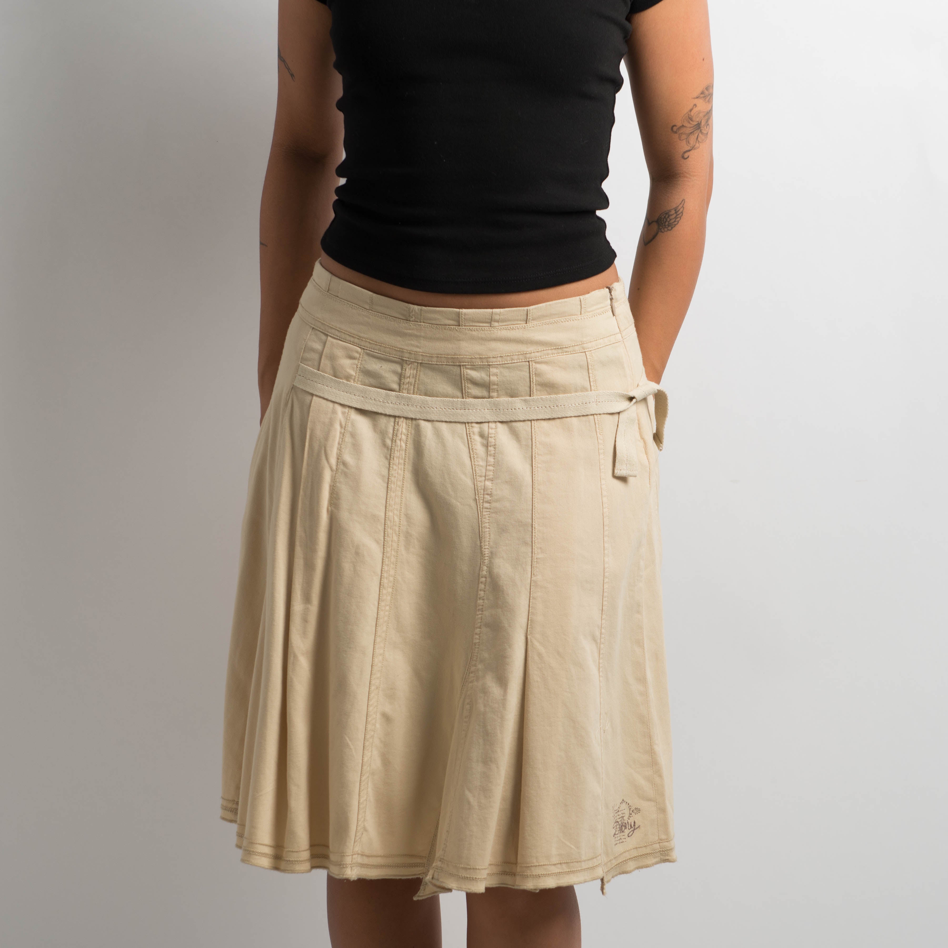 BEIGE COTTON MIDI SKIRT