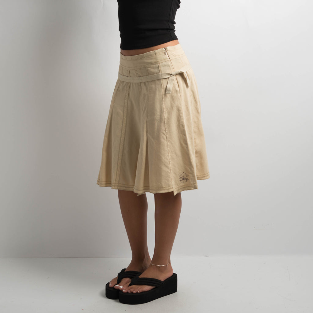 BEIGE COTTON MIDI SKIRT