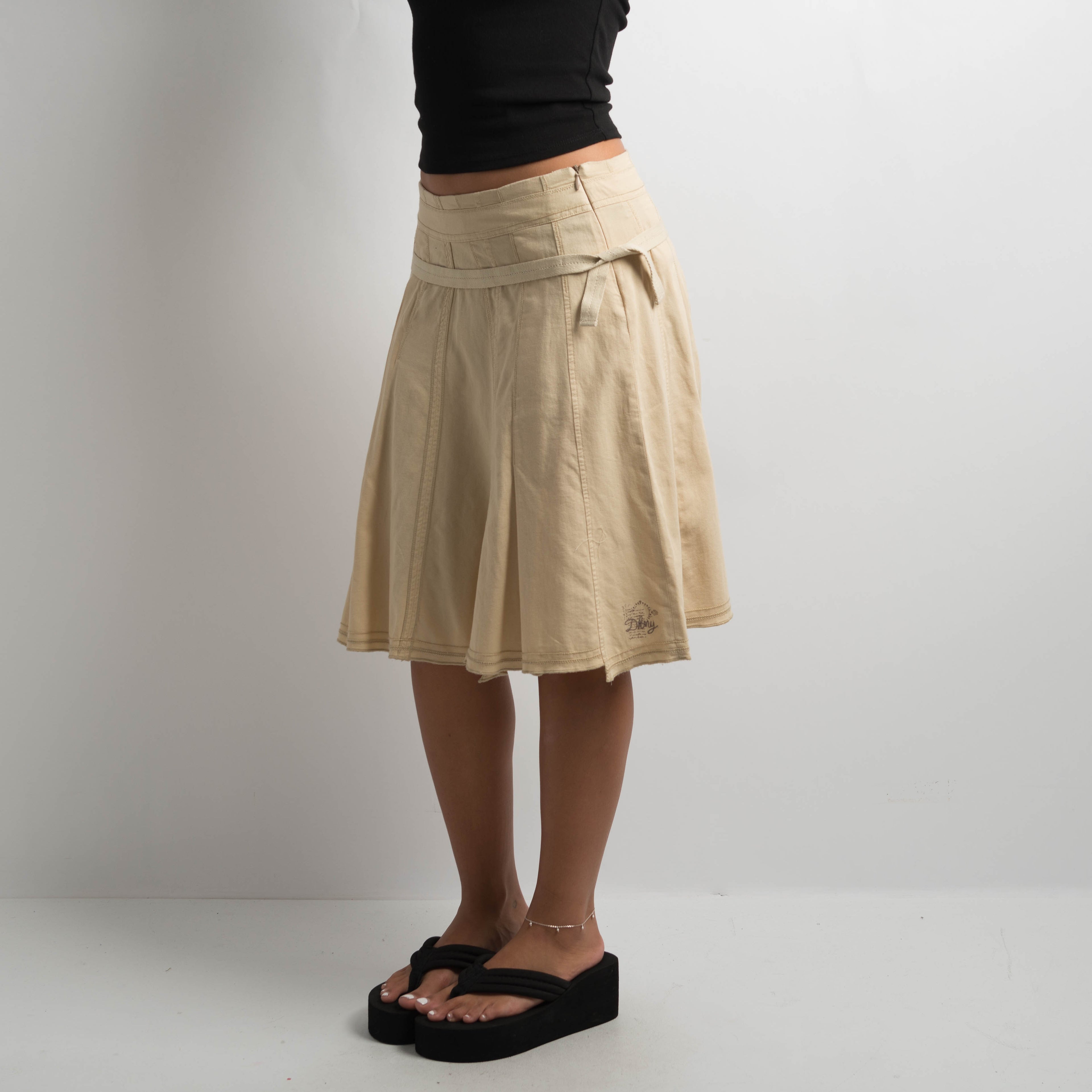 BEIGE COTTON MIDI SKIRT