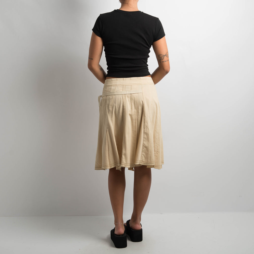 BEIGE COTTON MIDI SKIRT