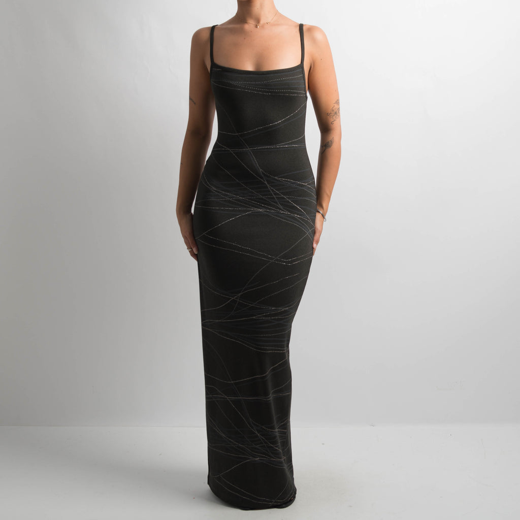 GREY PATTERN EVENING DRESS