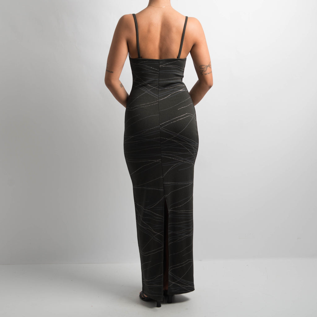 GREY PATTERN EVENING DRESS