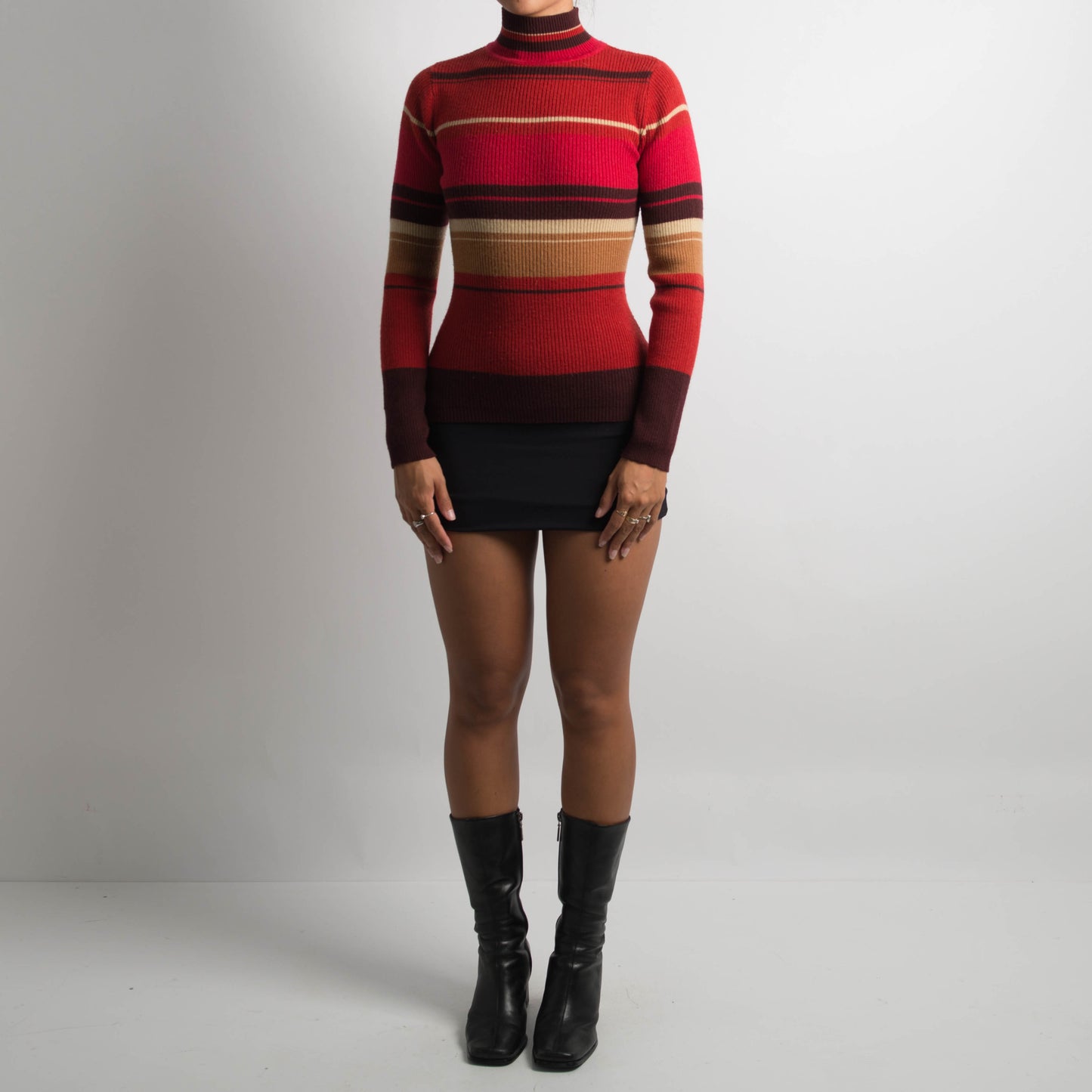 STRIPED WOOL KNIT MOCKNECK