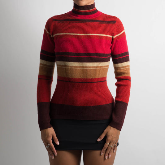 STRIPED WOOL KNIT MOCKNECK