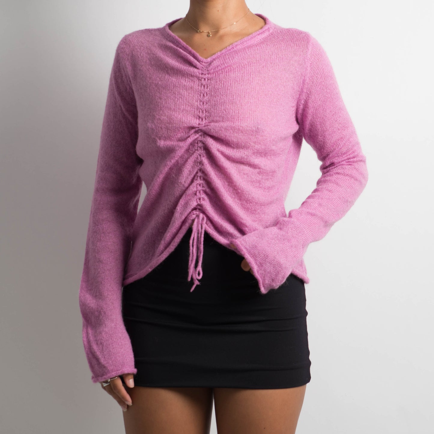 PINK MOHAIR RUCHED SWEATER