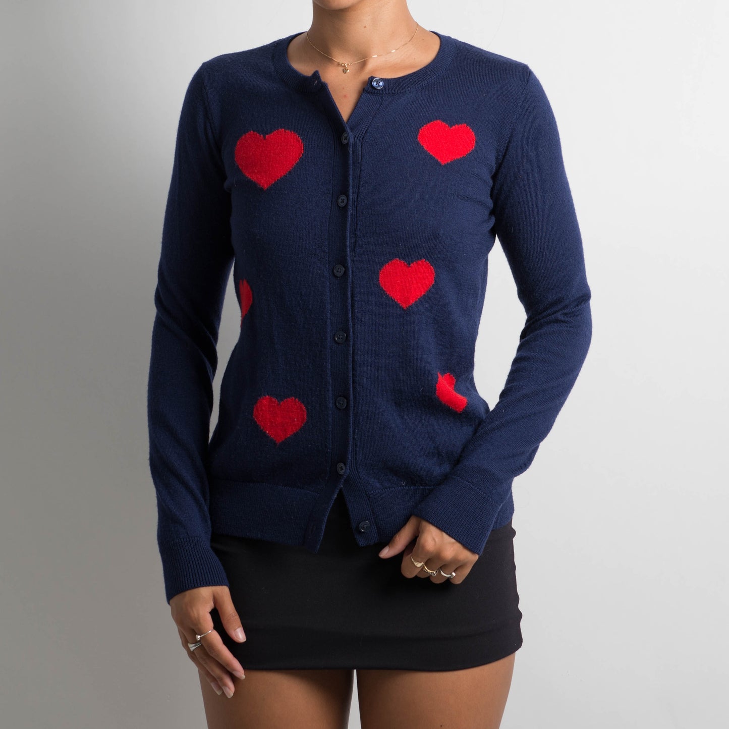 NAVY WOOL HEART CARDIGAN