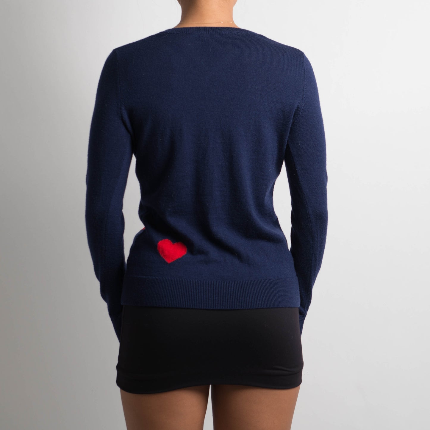 NAVY WOOL HEART CARDIGAN