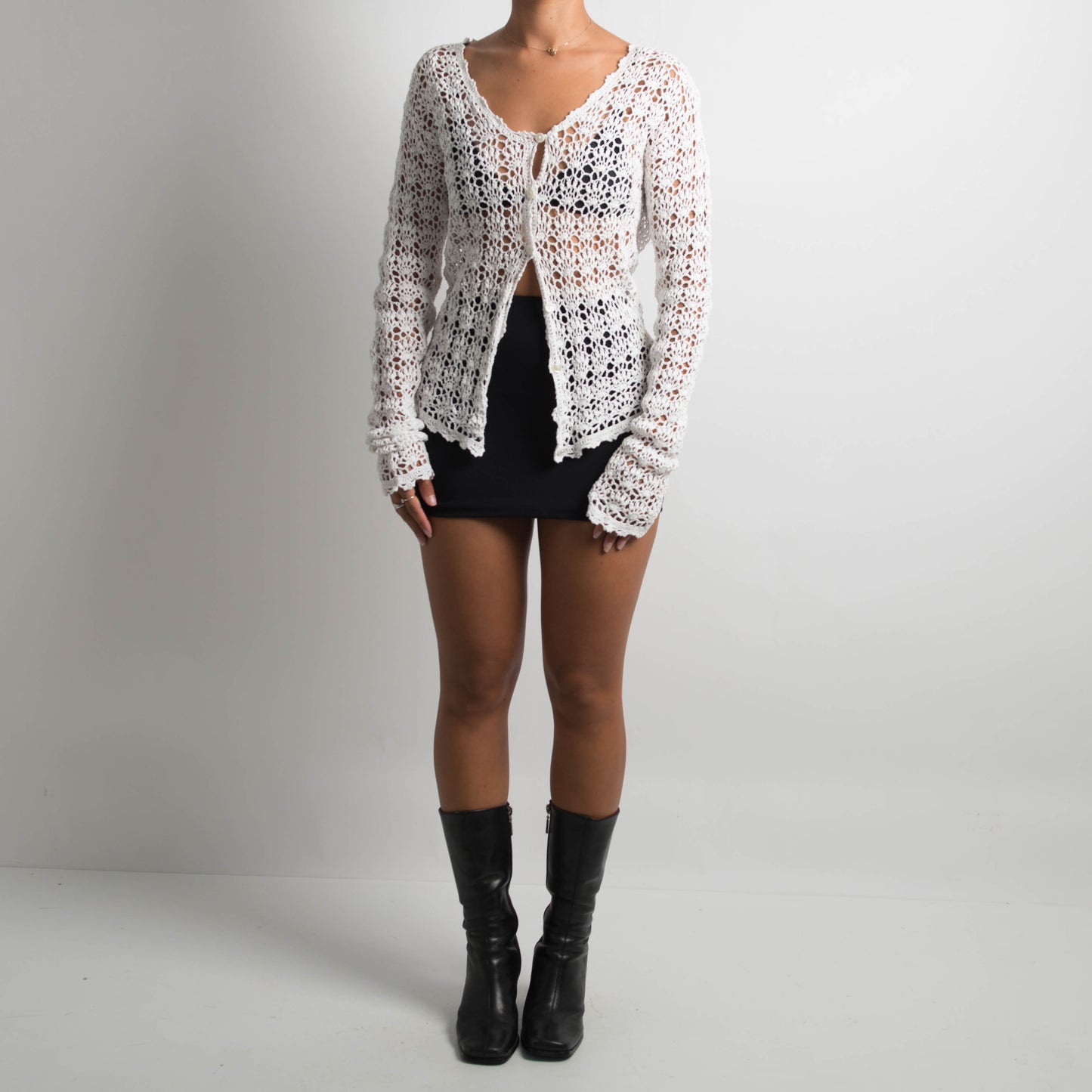 WHITE CROCHET CARDIGAN