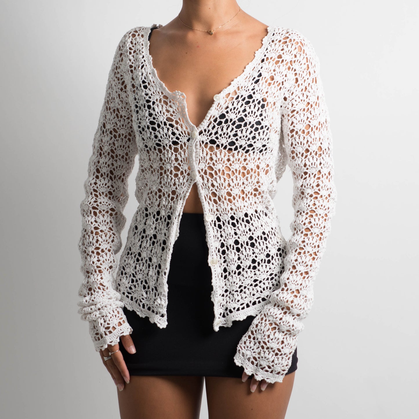 WHITE CROCHET CARDIGAN