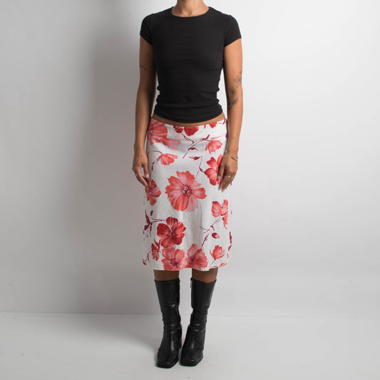 LINEN FLORAL MIDI SKIRT