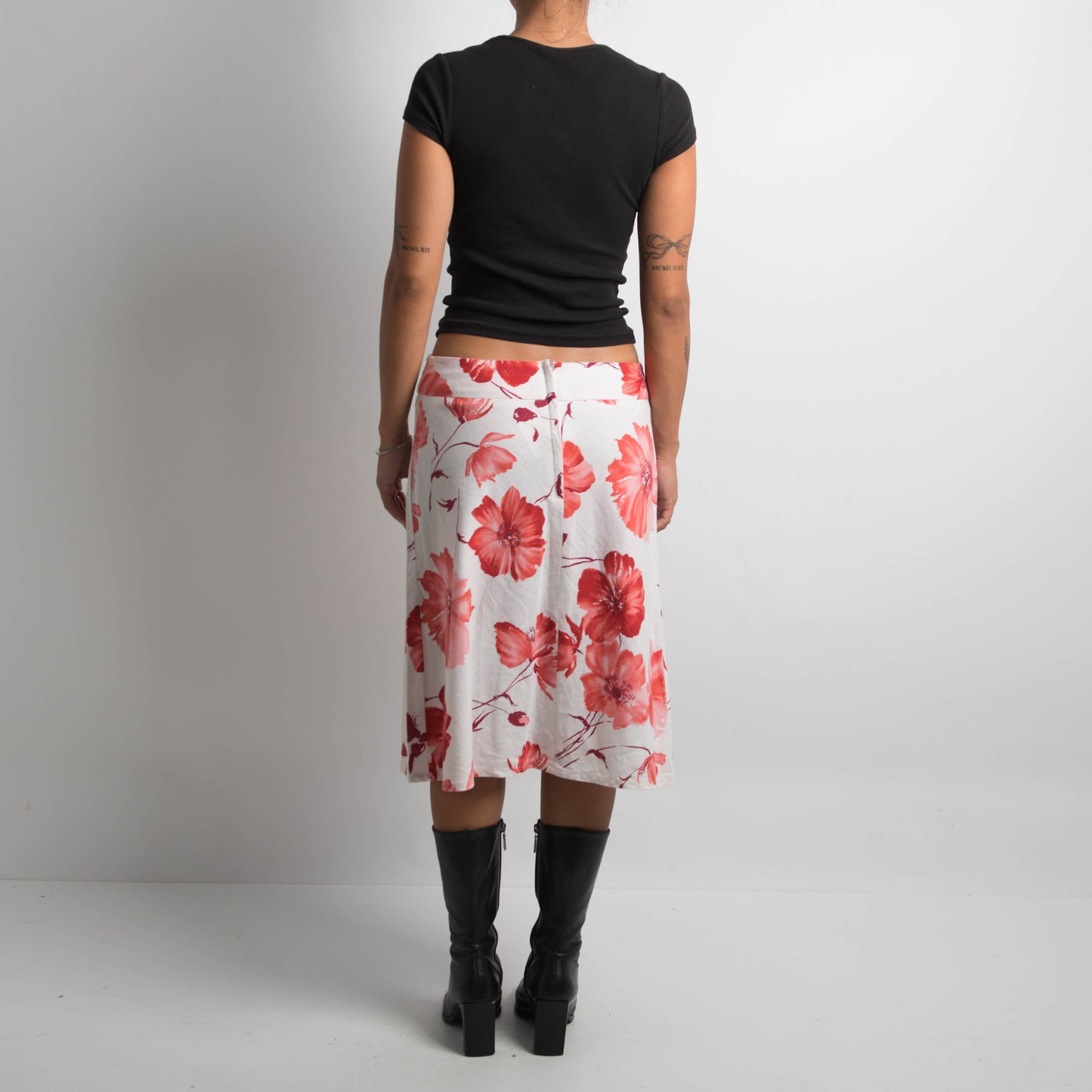 LINEN FLORAL MIDI SKIRT