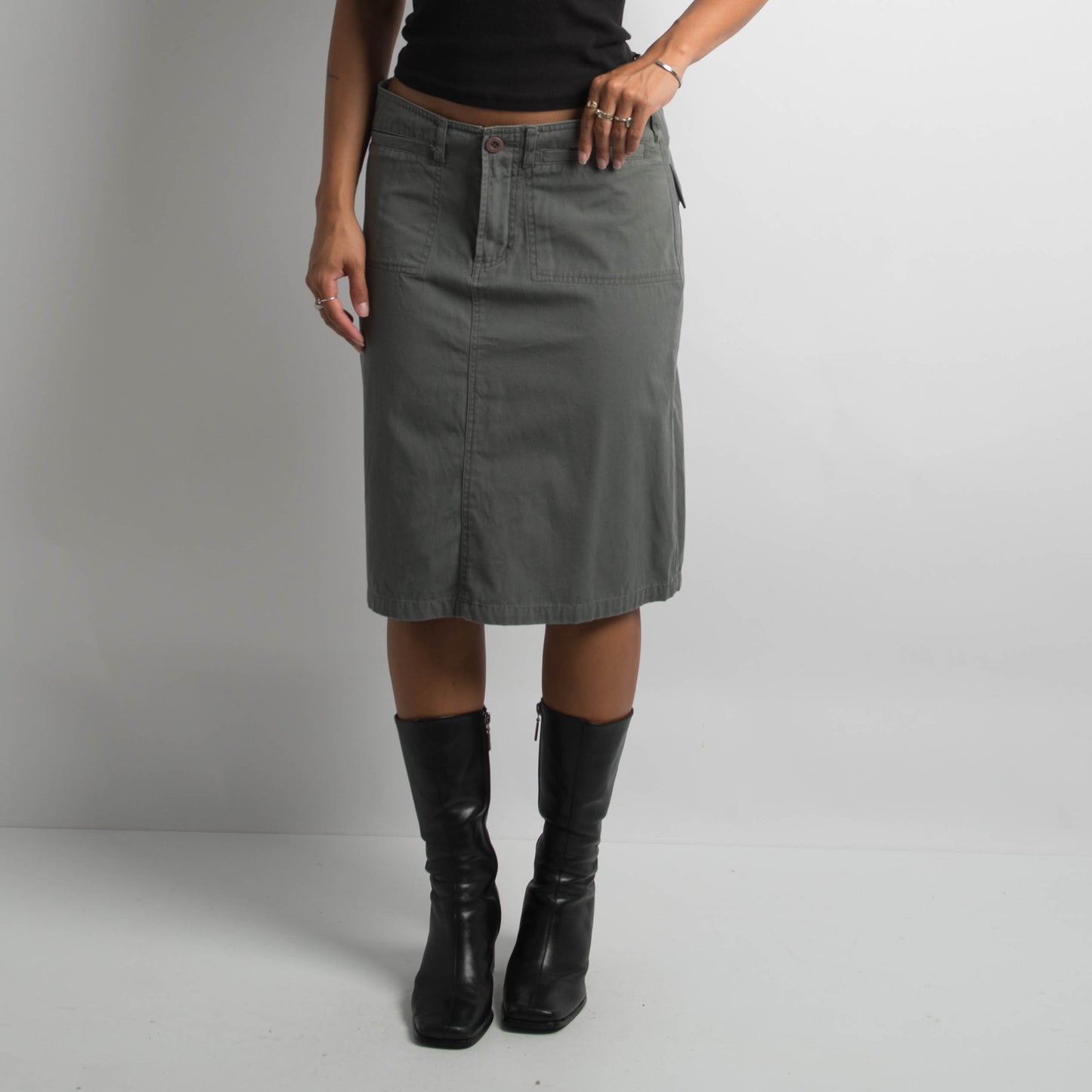 KHAKI GREY MIDI SKIRT