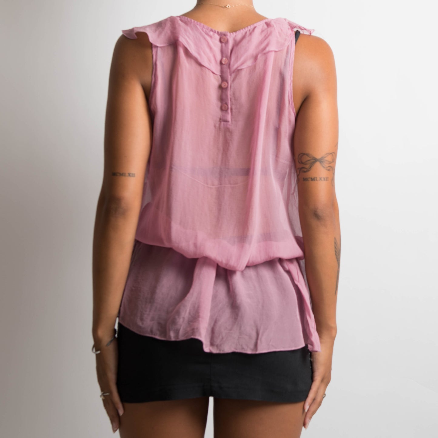 PINK SHEER RUFFLE TOP