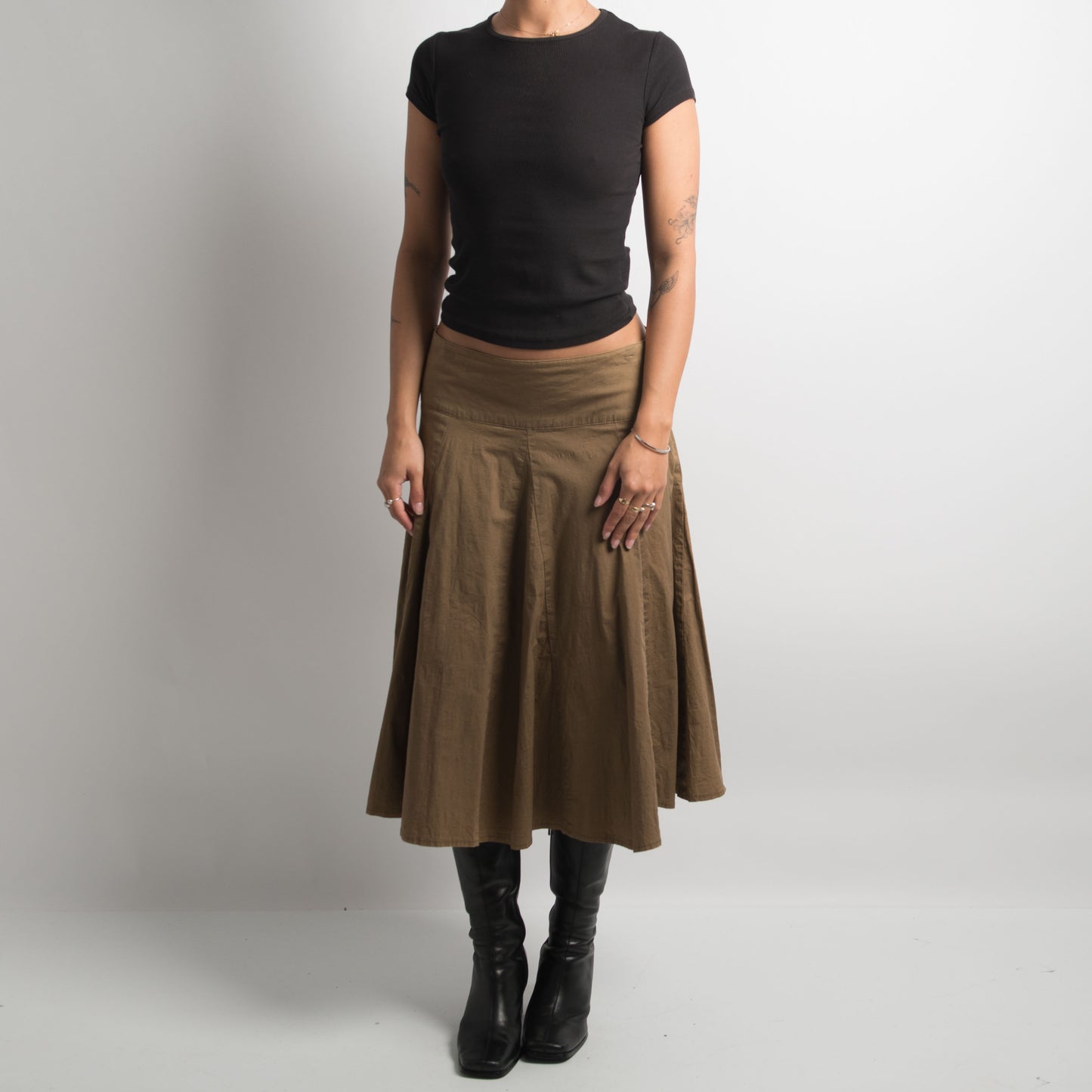 KHAKI BROWN MIDI SKIRT