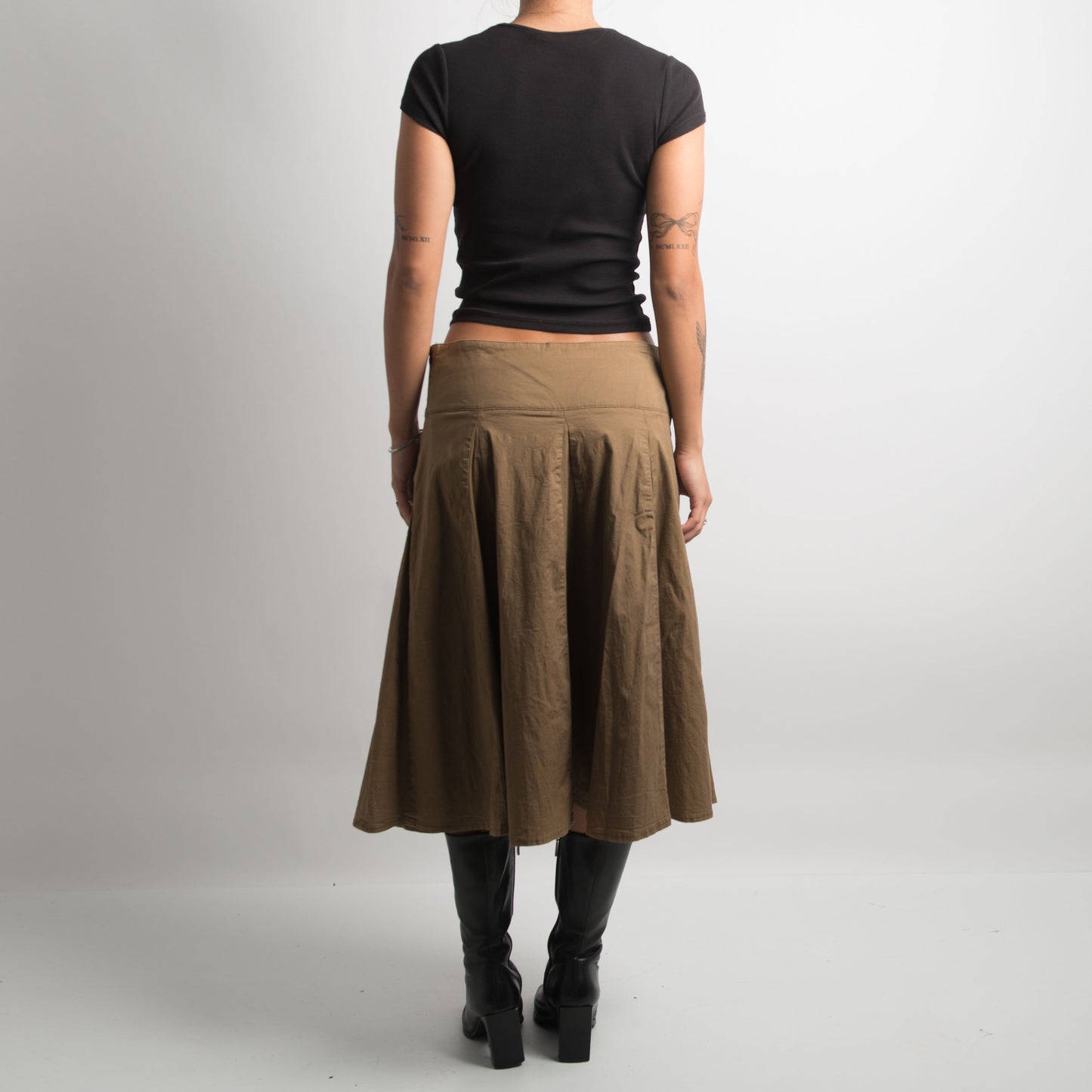 KHAKI BROWN MIDI SKIRT