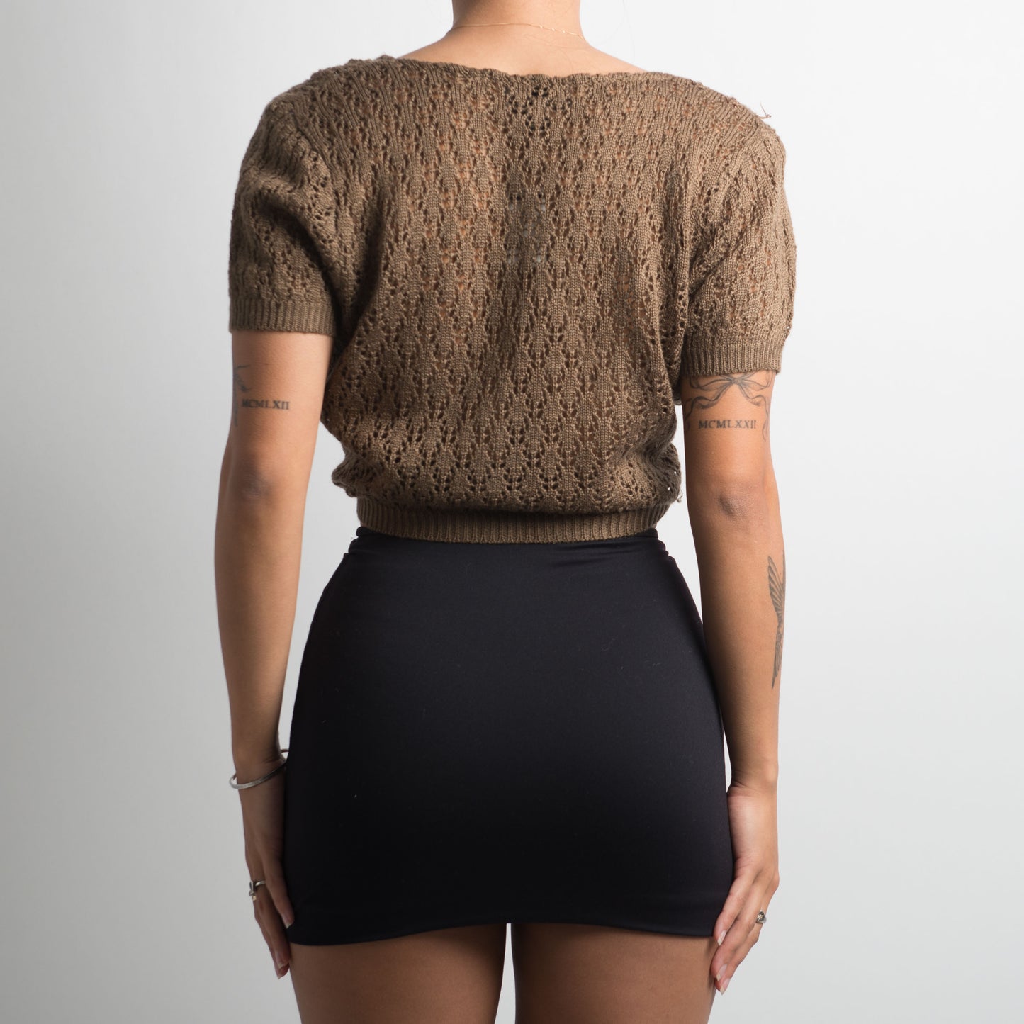 BROWN CROCHET TIE TOP