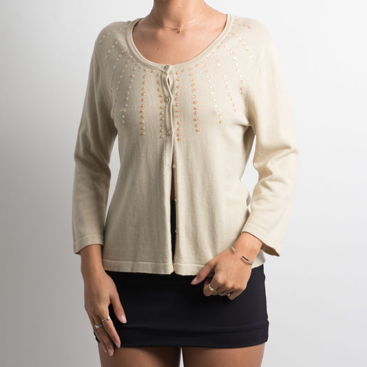 BEIGE SEQUIN CARDIGAN