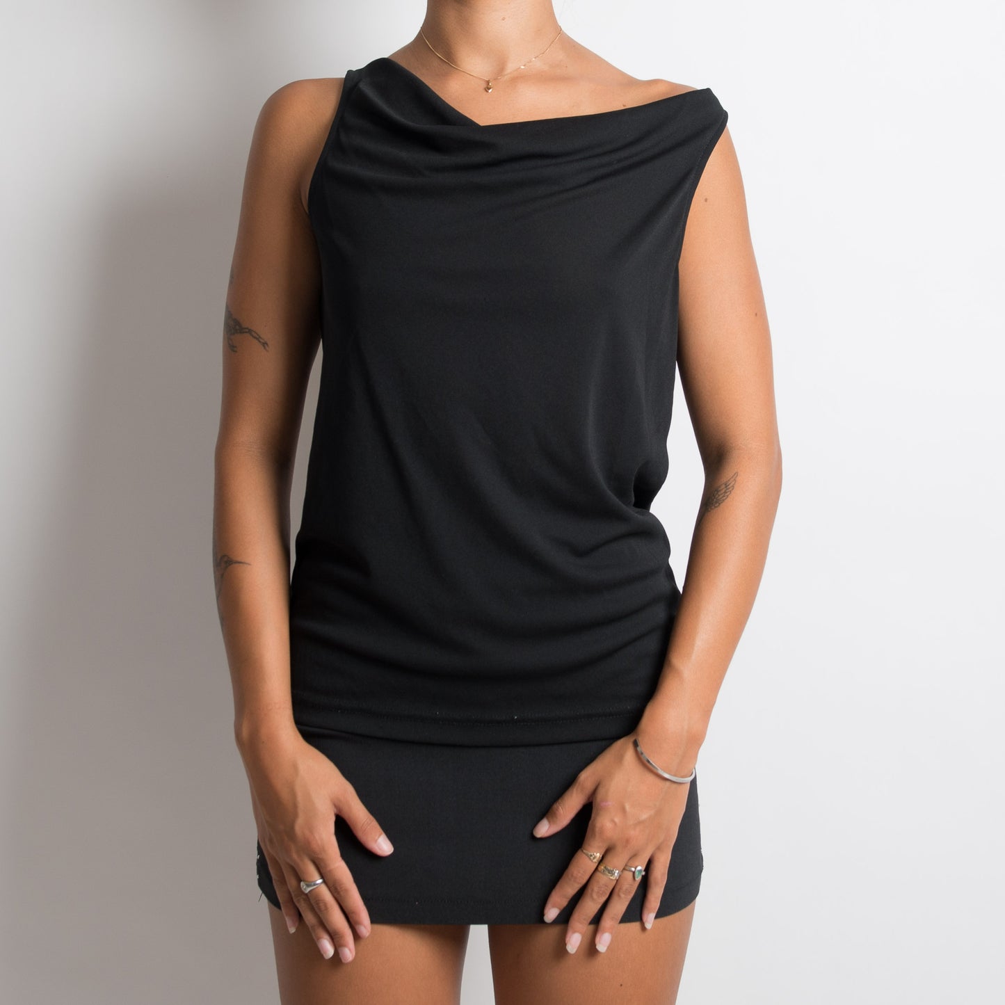 BLACK COWL NECK TOP