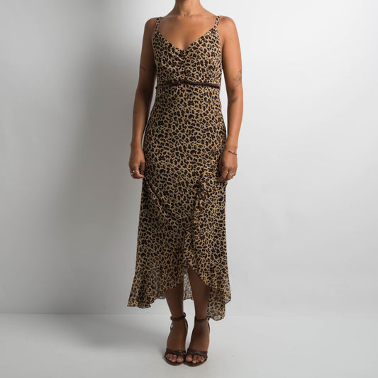 ANIMAL PRINT MESH EVENING DRESS