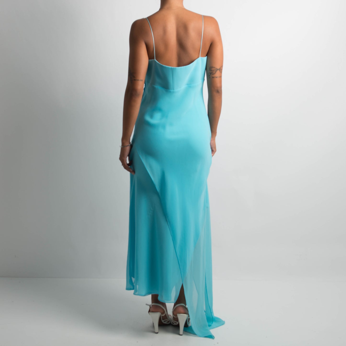 BLUE ASYMMETRIC EVENING DRESS