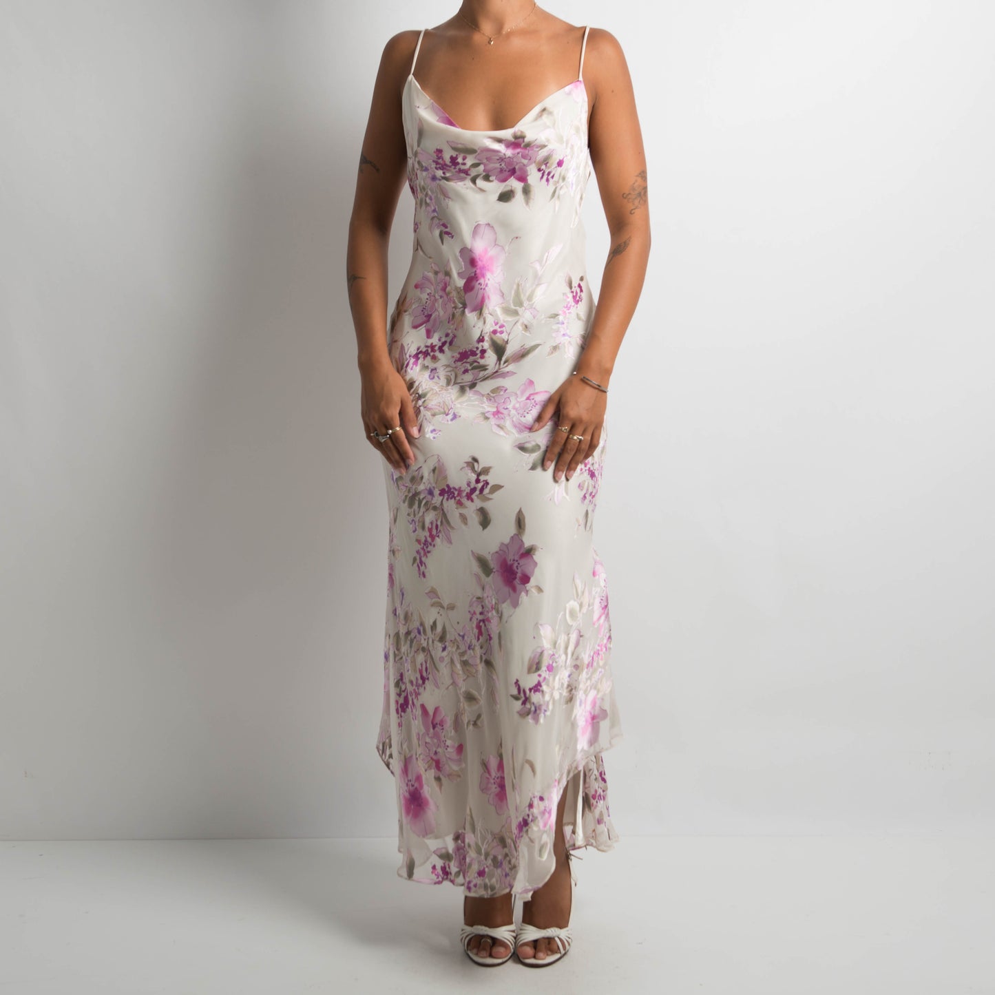 SILK FLORAL EVENING DRESS