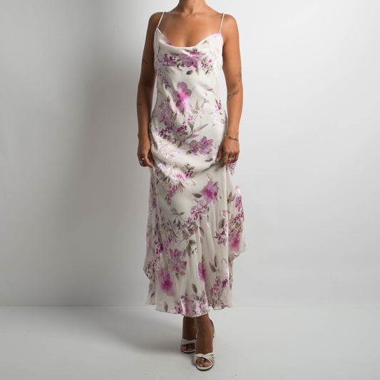 SILK FLORAL EVENING DRESS