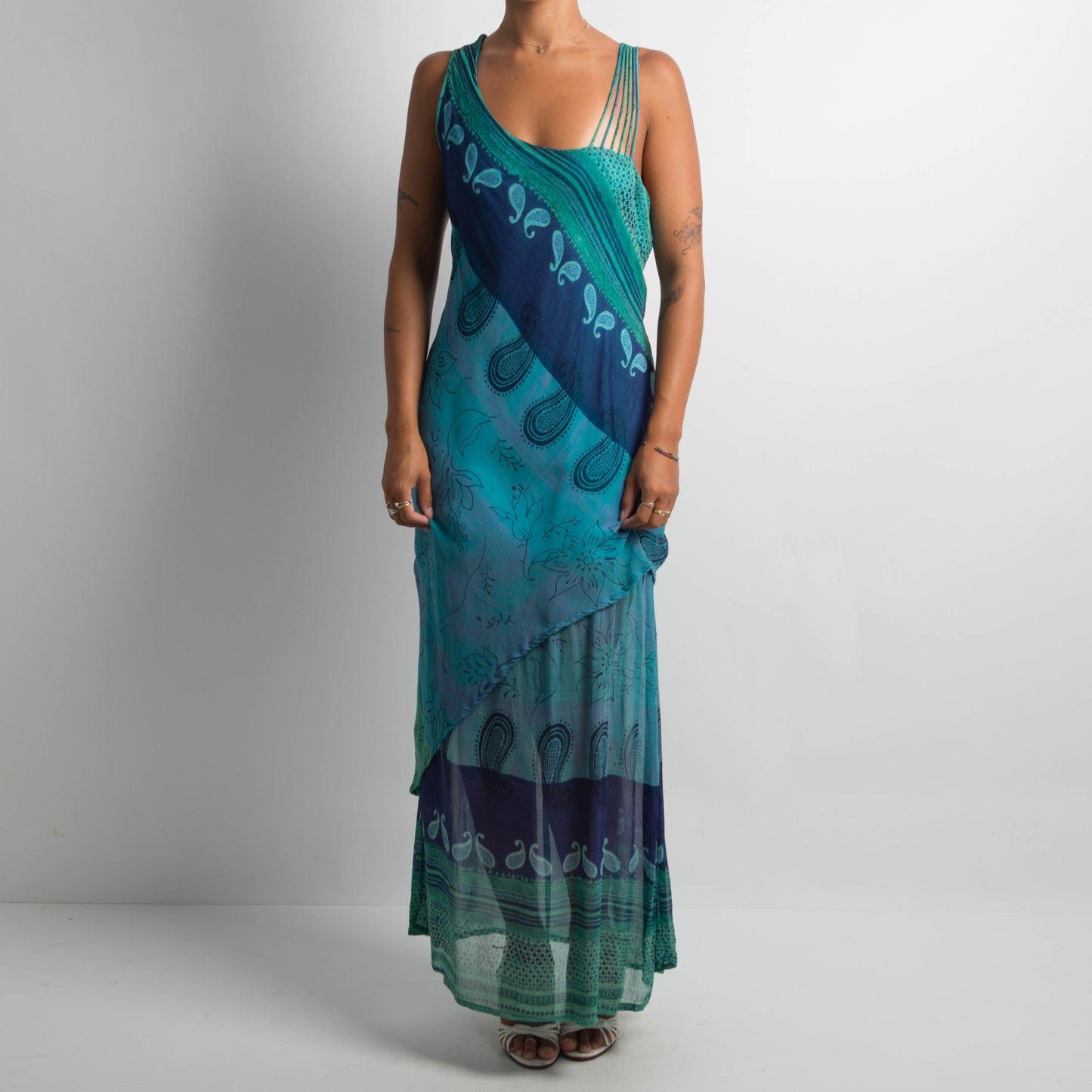 BLUE BOHO PAISLEY EVENING DRESS