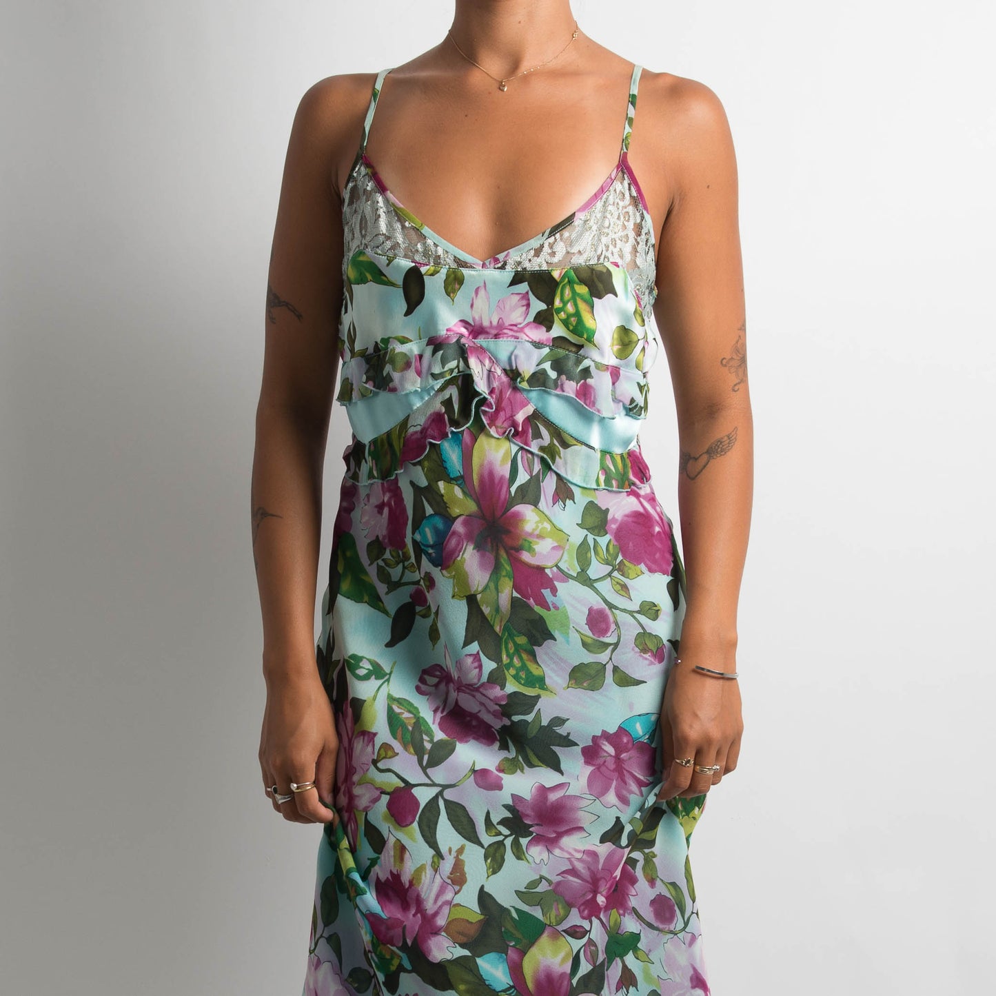 SILK FLORAL MIDI EVENING DRESS