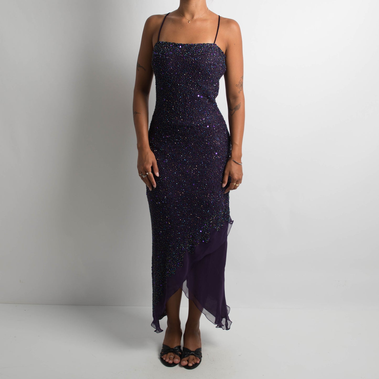 PURPLE BEADED SILK DRESS