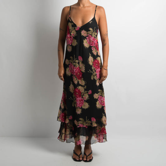 BLACK FLORAL EVENING DRESS