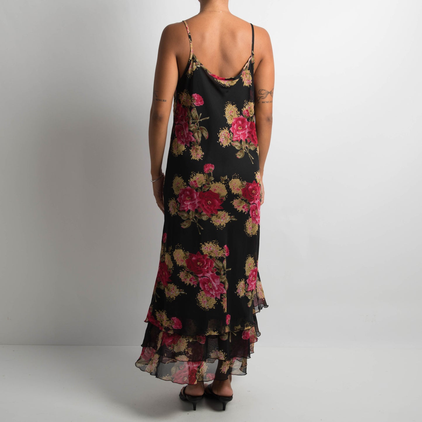 BLACK FLORAL EVENING DRESS