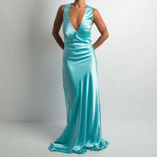 AQUA SATIN FORMAL GOWN