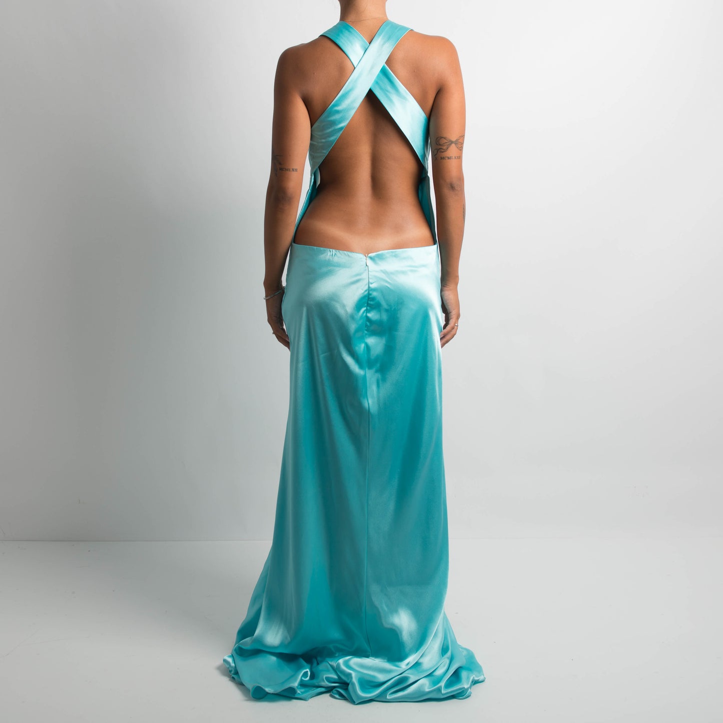 AQUA SATIN FORMAL GOWN