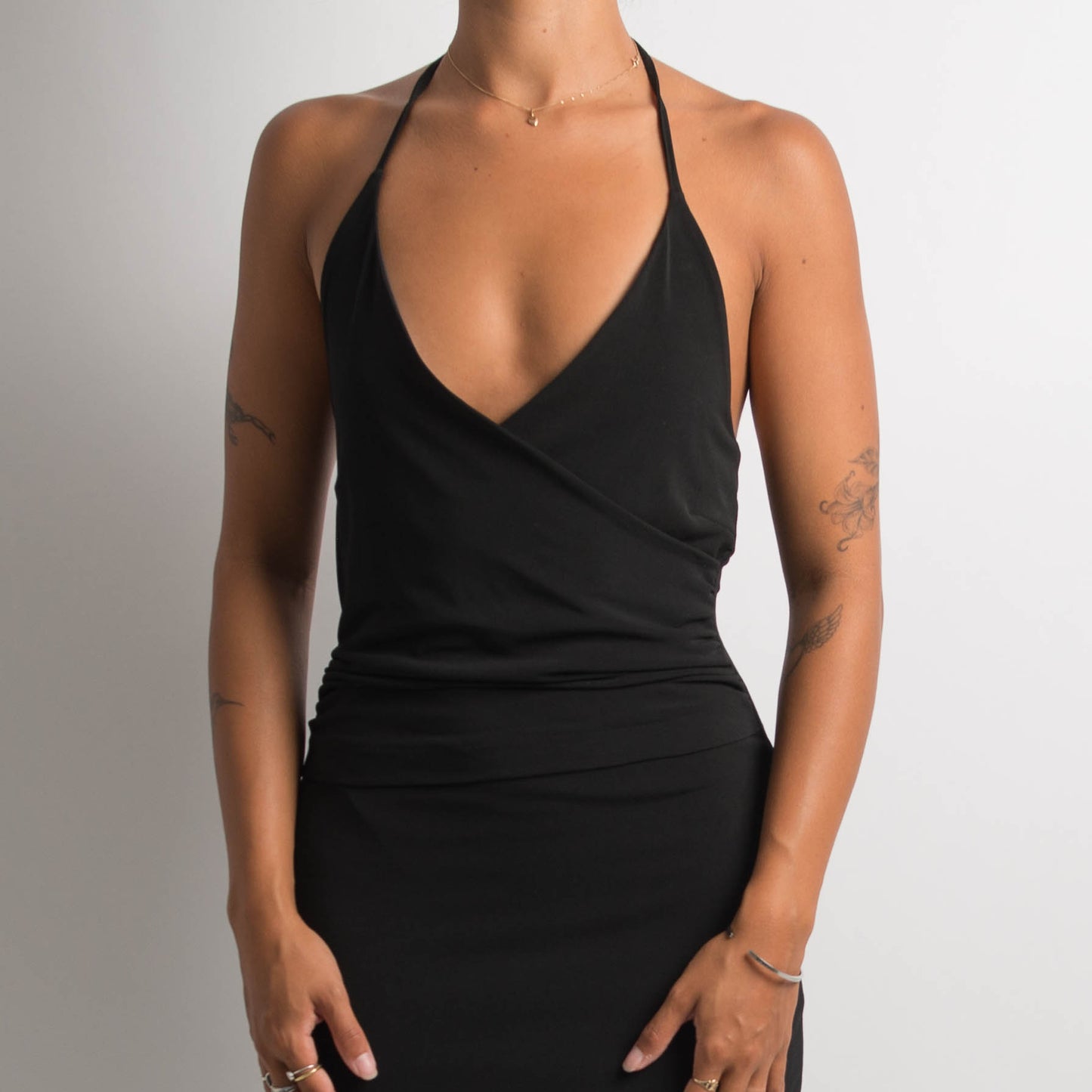 BLACK HALTERNECK MIDI DRESS