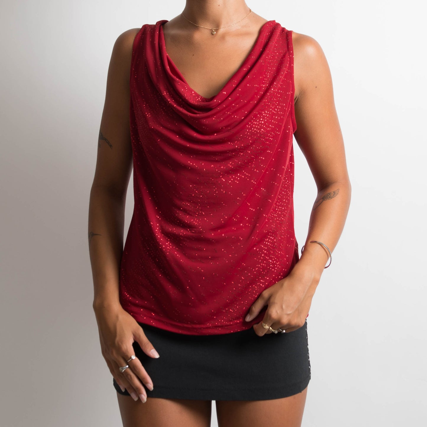 RED COWL NECK TOP