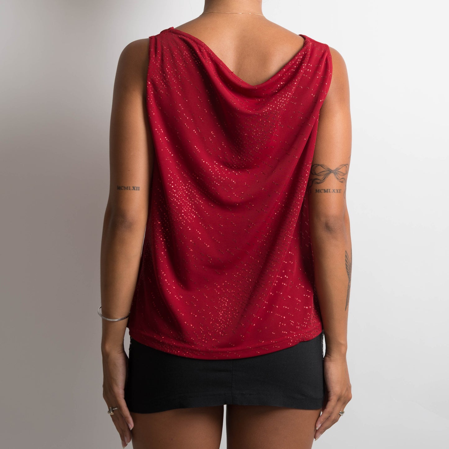 RED COWL NECK TOP