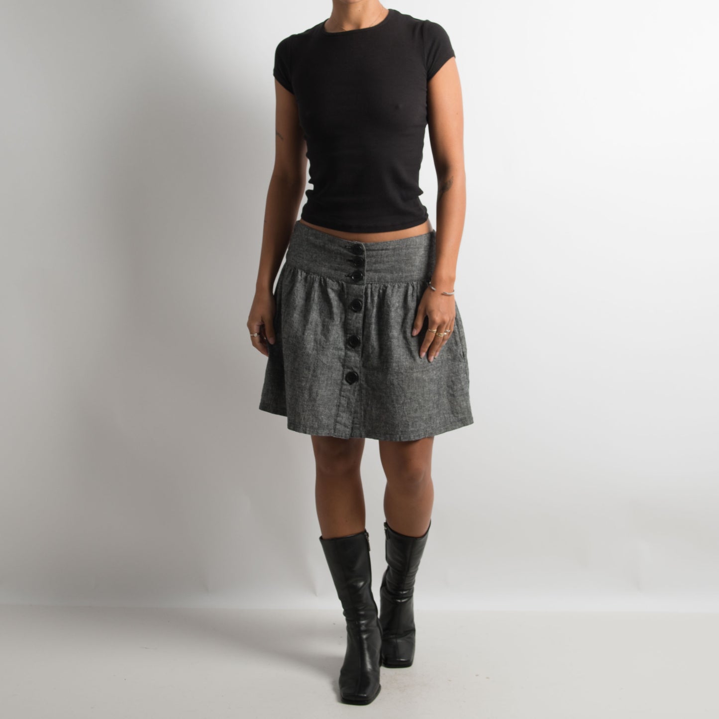 GREY LINEN MINI SKIRT