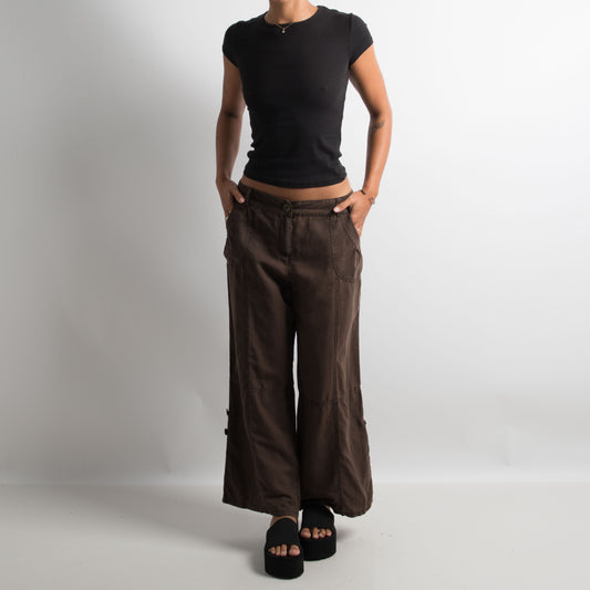 PANTALON LARGE EN LIN MARRON