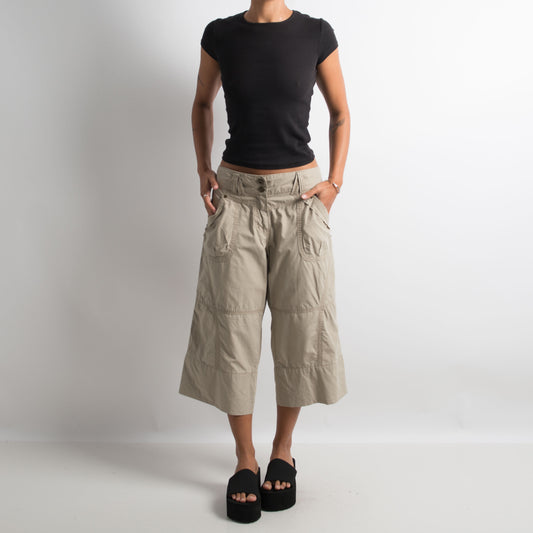 PANTALON CAPRI À JAMBES LARGES BEIGE